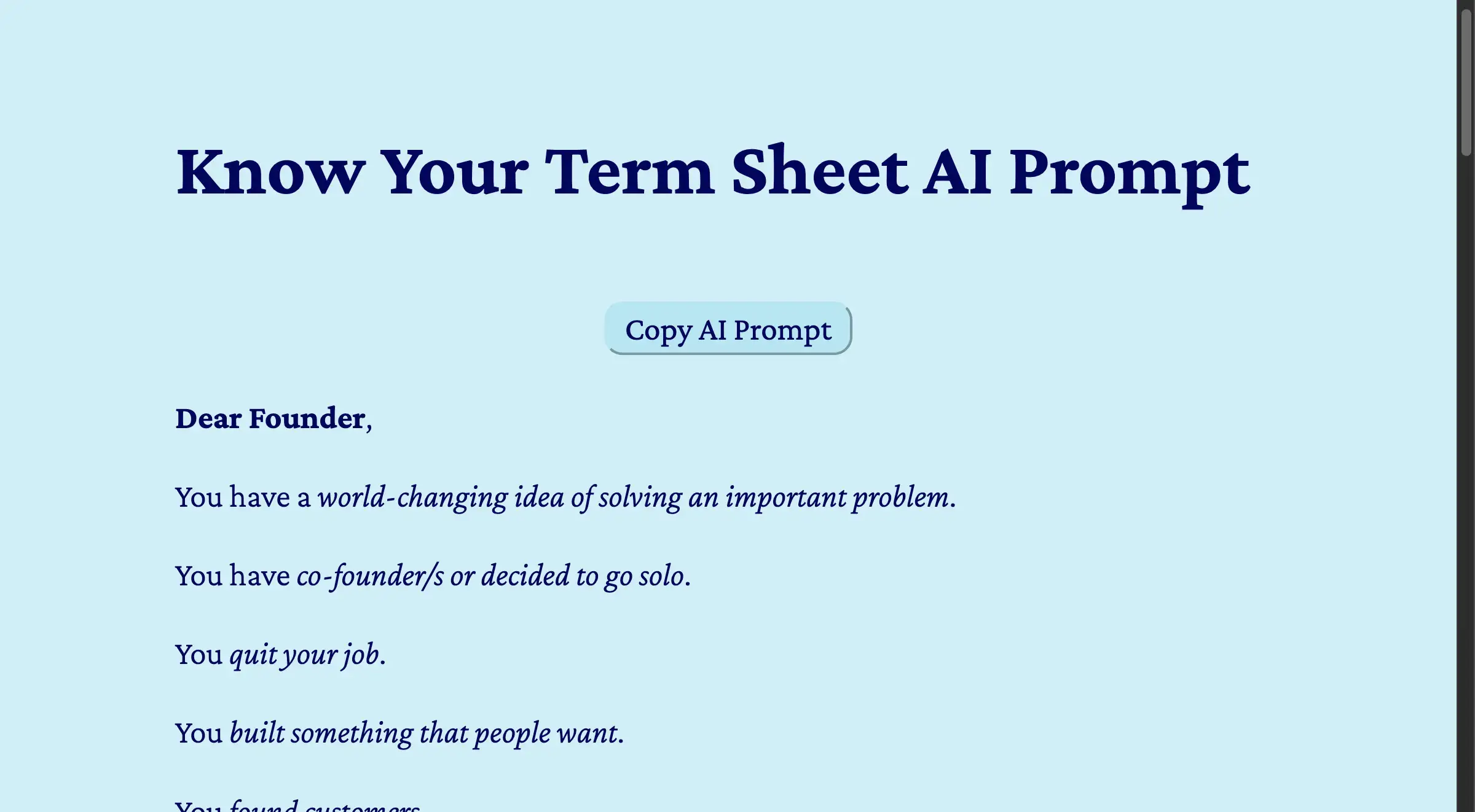 Know Your Term Sheet AI Prompt