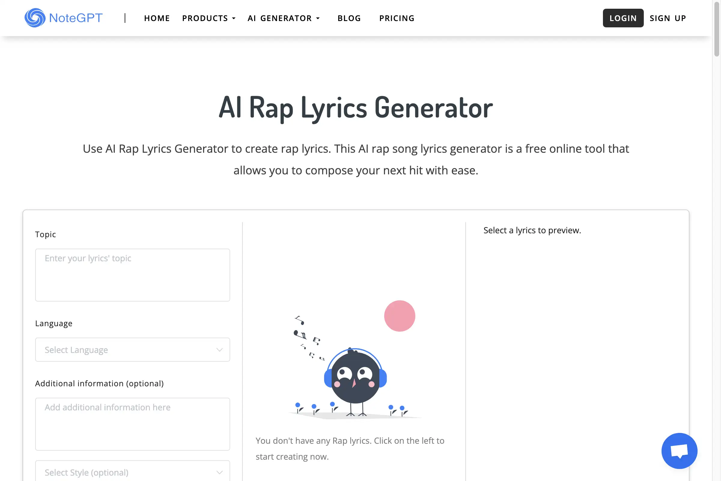 AI Rap Lyrics Generator - NoteGPT