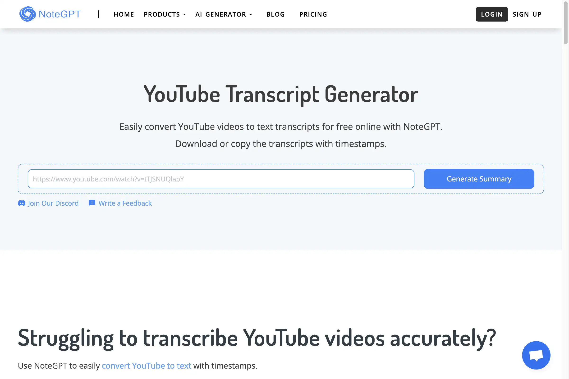 YouTube Transcript Generator - NoteGPT