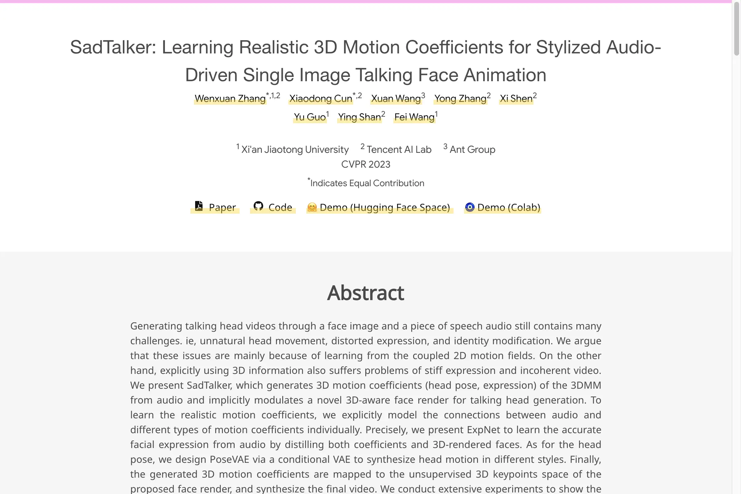 SadTalker: Learning Realistic 3D Motion Coefficients for Stylized Audio-Driven Single Image Talking Face Animation