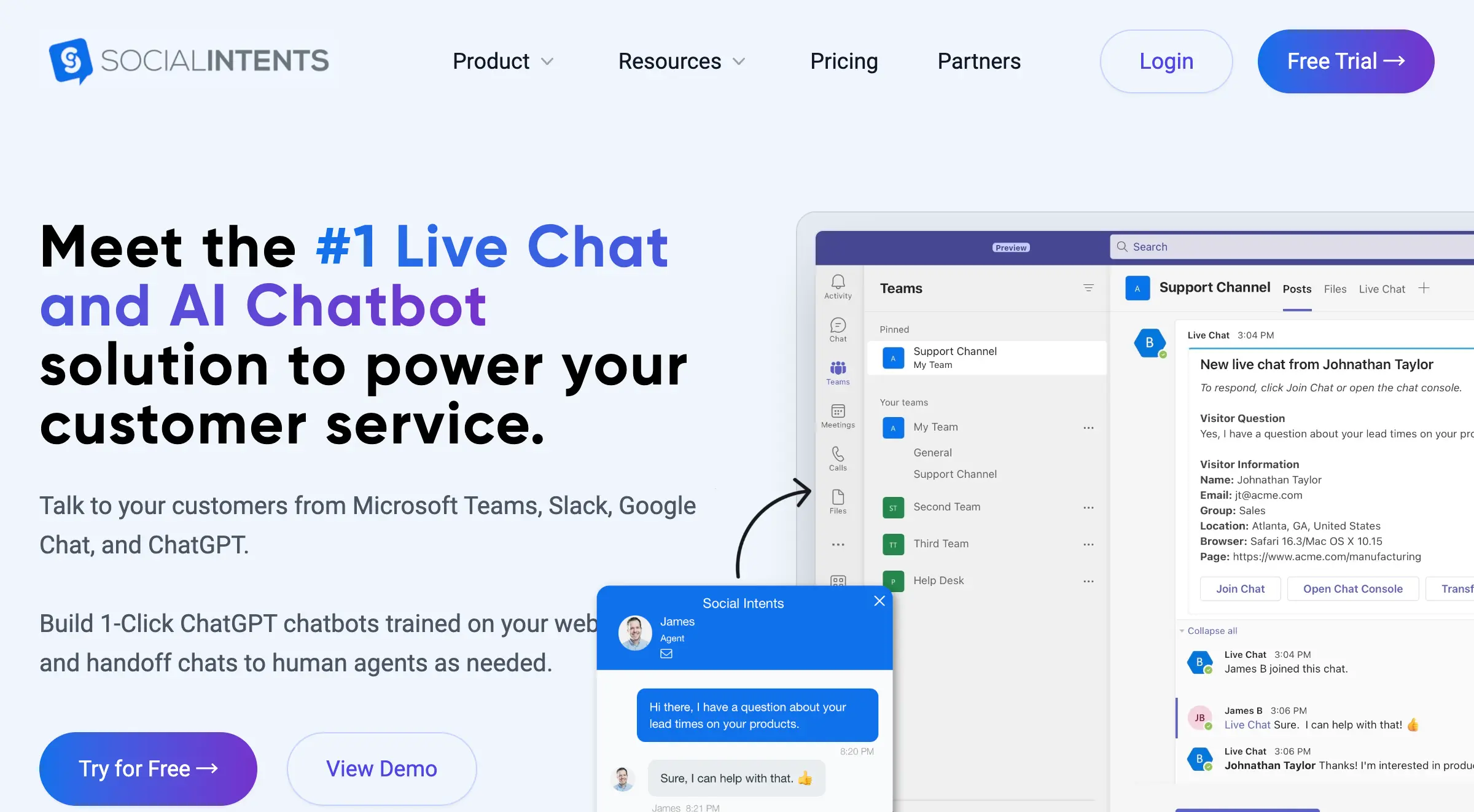Social Intents | Website Live Chat for Microsoft Teams and Slack + AI Chatbots