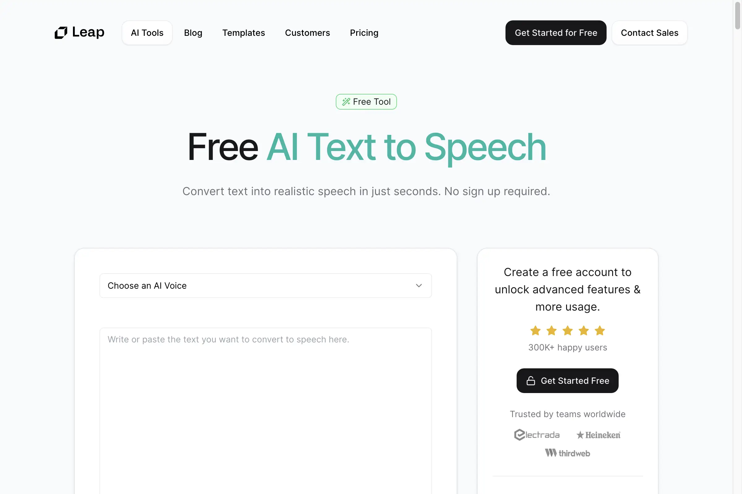 Free AI Text to Speech | Leap AI