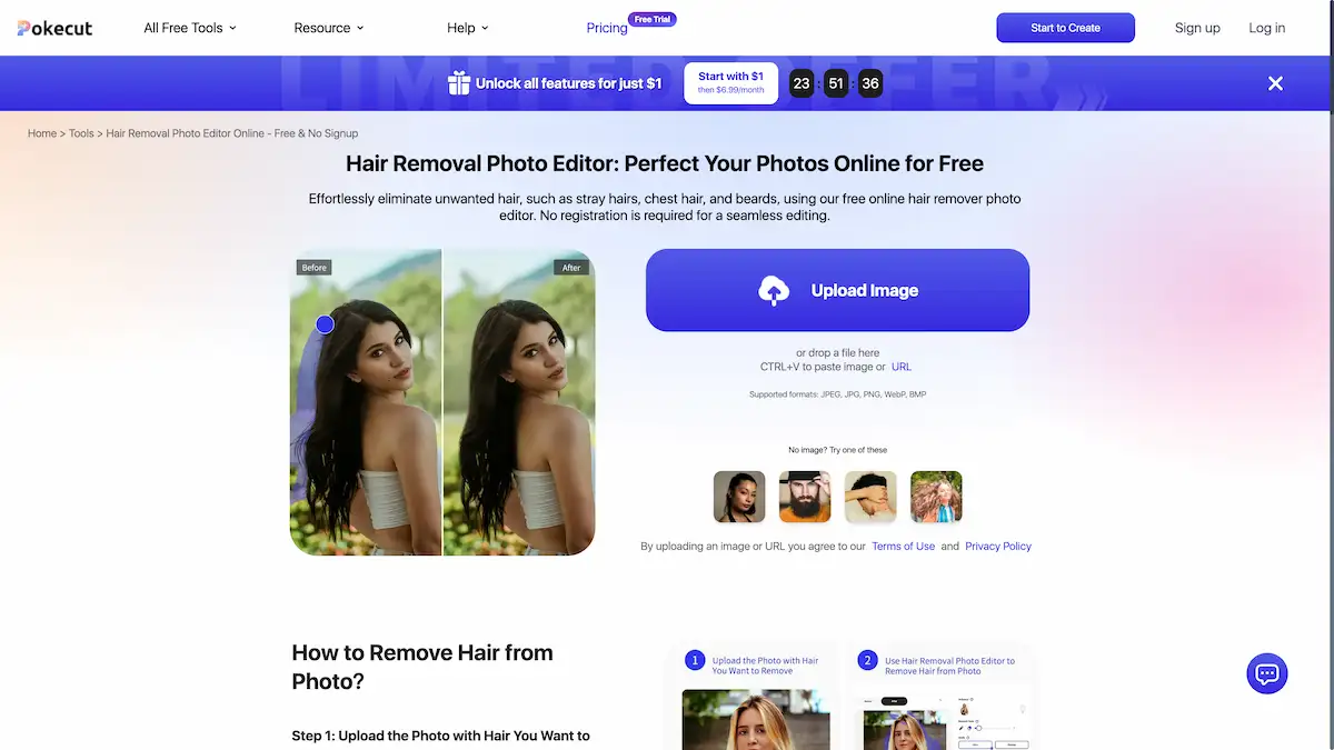 Hair Removal Photo Editor Online - Free & No Signup | Pokecut