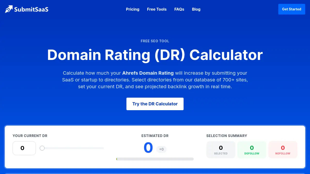 SubmitSaaS Domain Rating Calculator