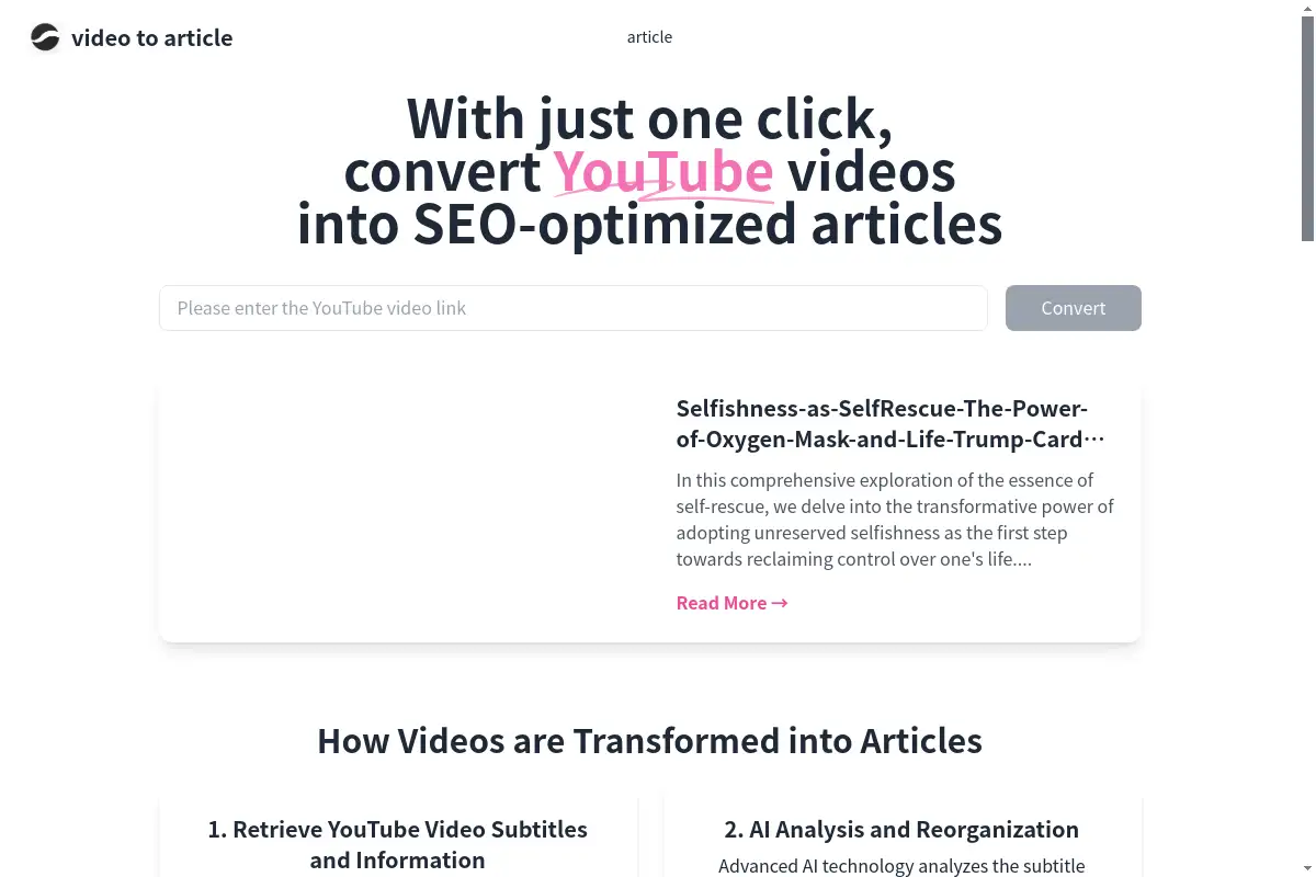 AI Convert YouTube Videos into SEO-optimized Articles Online